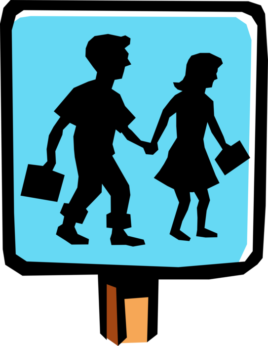 Vector Illustration of School Crossing Road Sign with Children Holding Hands