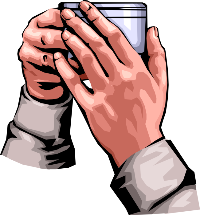 Vector Illustration of Hands Holding Mug of Hot Coffee