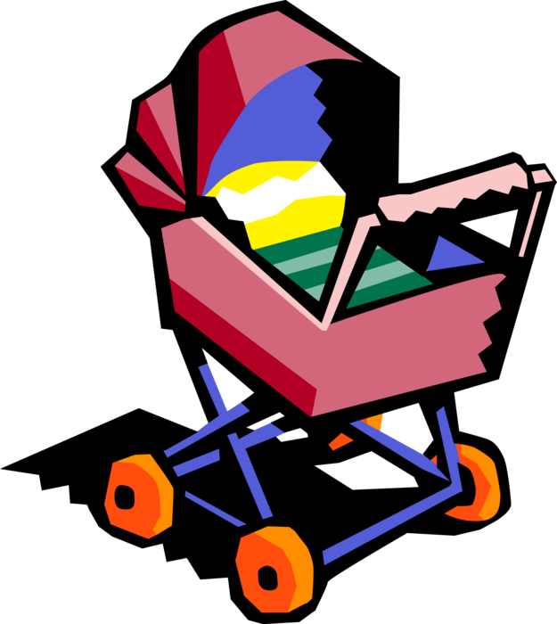 Vector Illustration of Baby Carriage Pram Stroller Infant Child Wheeled Transport