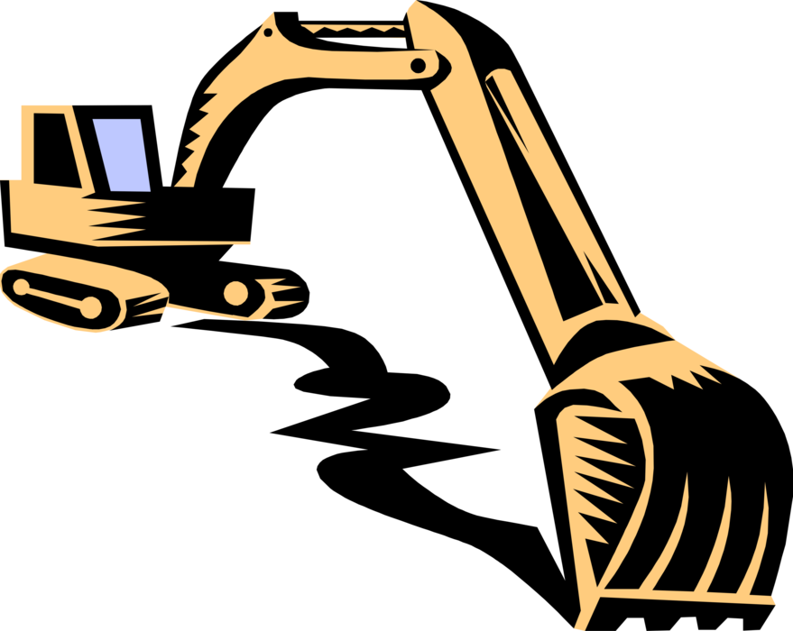 Vector Illustration of Construction Industry Heavy Machinery Equipment High Hoe Excavator