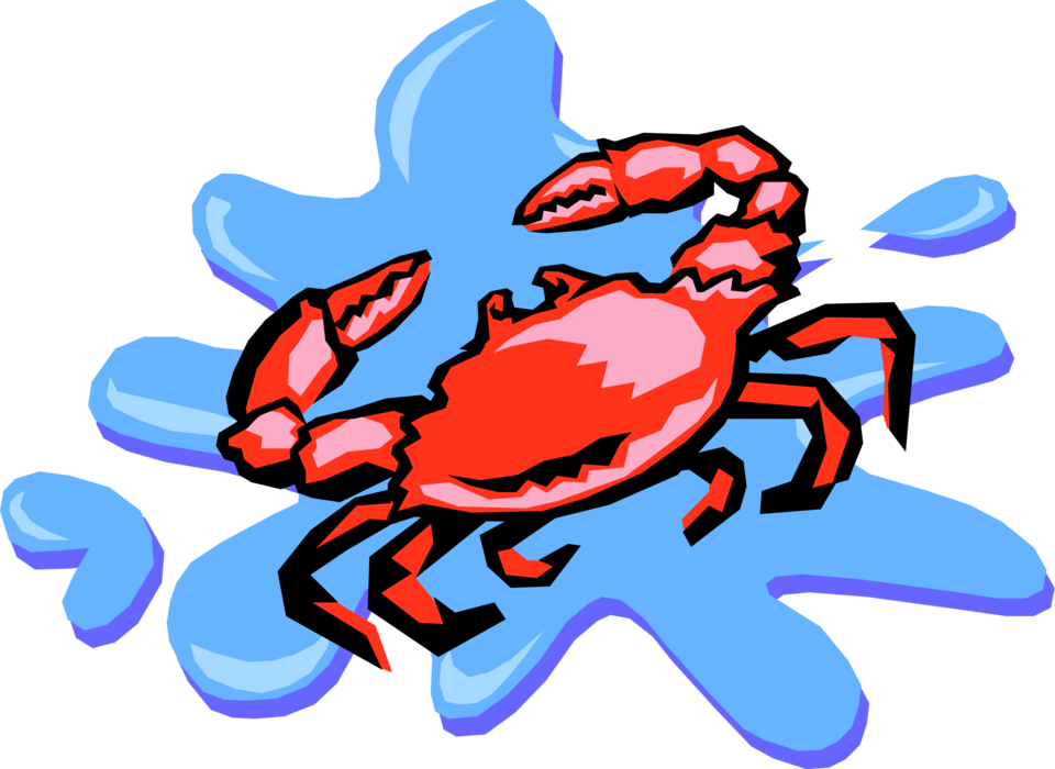 Vector Illustration of Decapod Marine Crustacean Crab with Claws