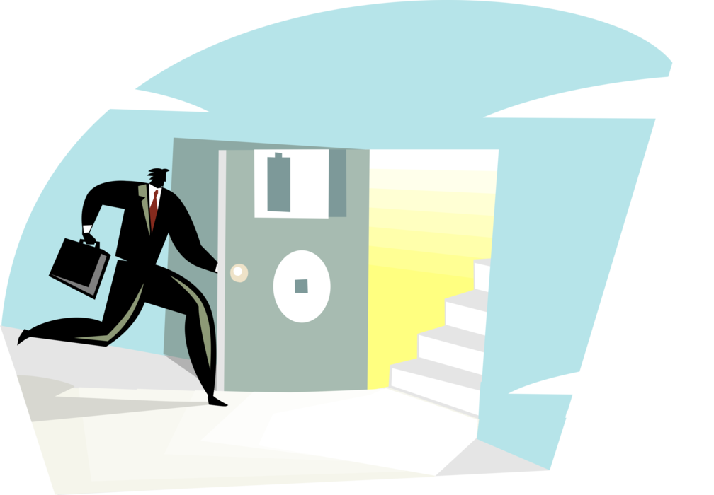 Vector Illustration of Businessman Enters Digital Doorway to Information
