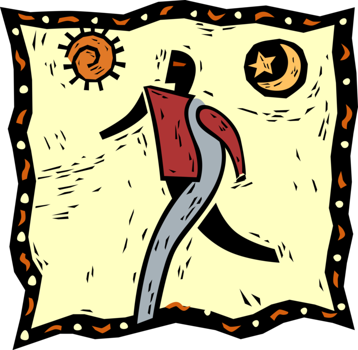 Vector Illustration of Man Walking in His Environment