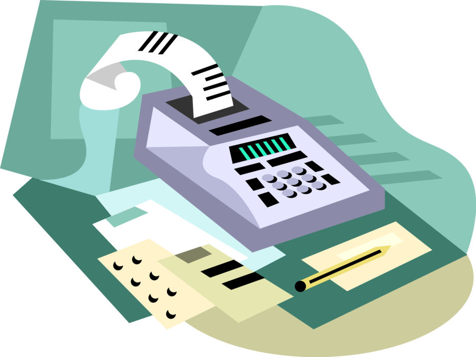 Vector Illustration of Calculator Portable Electronic Device Performs Basic Operations of Mathematics