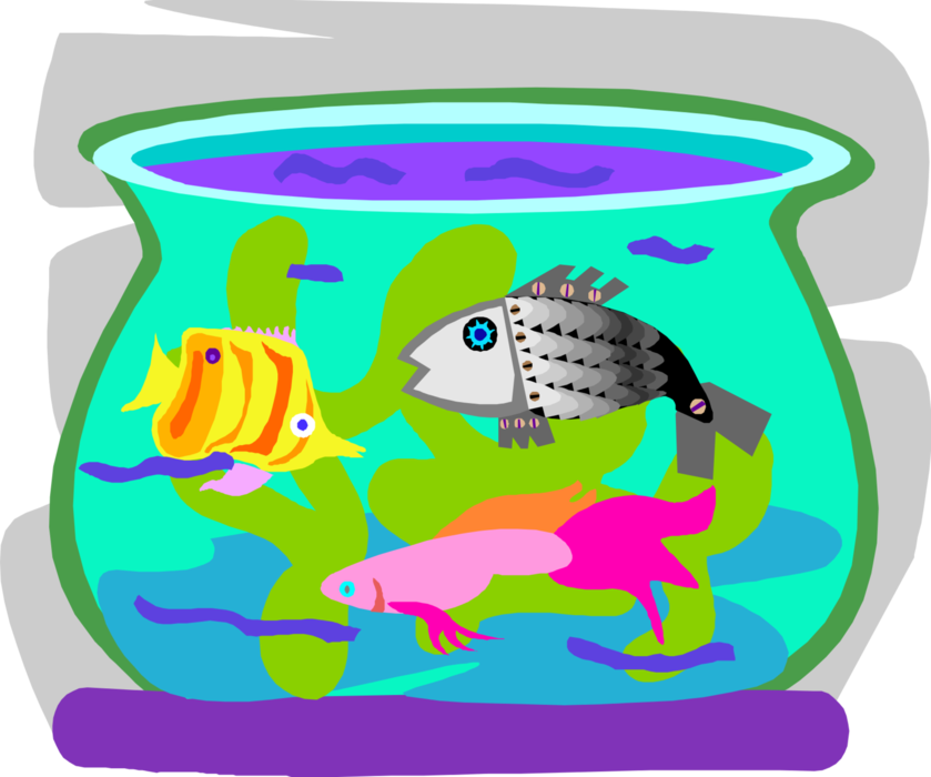 Vector Illustration of Aquarium Tropical Fish in Fish Bowl