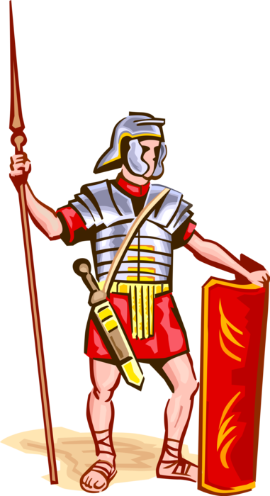 Vector Illustration of Ancient Rome Roman Army Legionary Heavy Infantryman with Shield and Spear