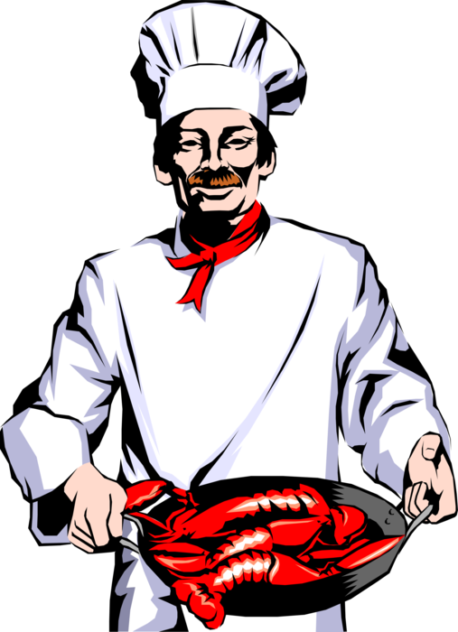Vector Illustration of Culinary Cuisine Restaurant Chef with Clawed Lobster Shellfish Marine Crustaceans