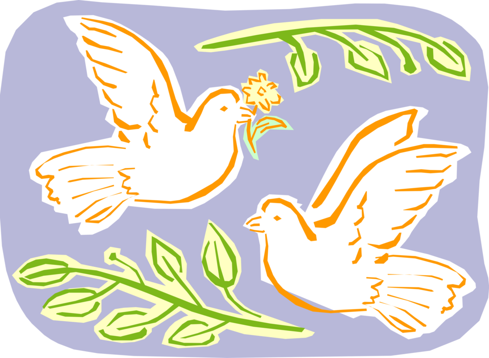 Vector Illustration of Dove Birds with Olive Branches
