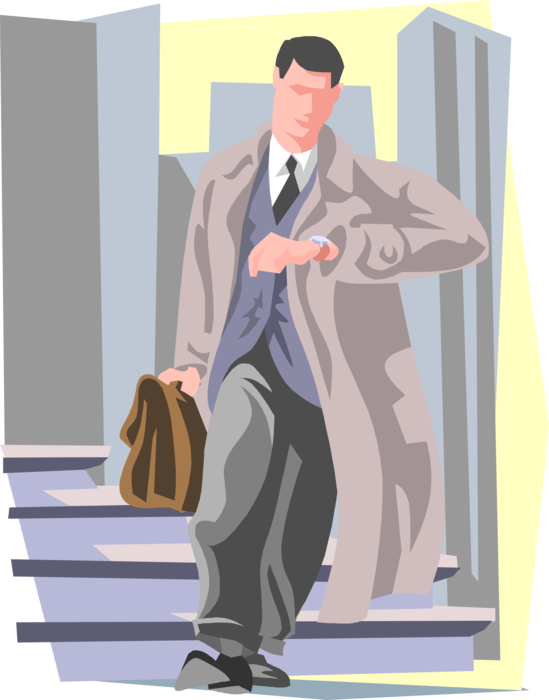 Vector Illustration of Businessman Running Late on the Way to Work
