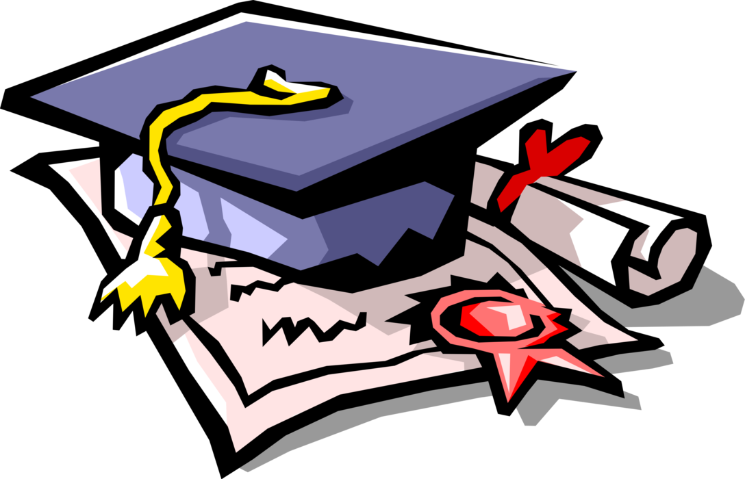 Vector Illustration of Higher Education Diploma with Graduate's Cap and Degree