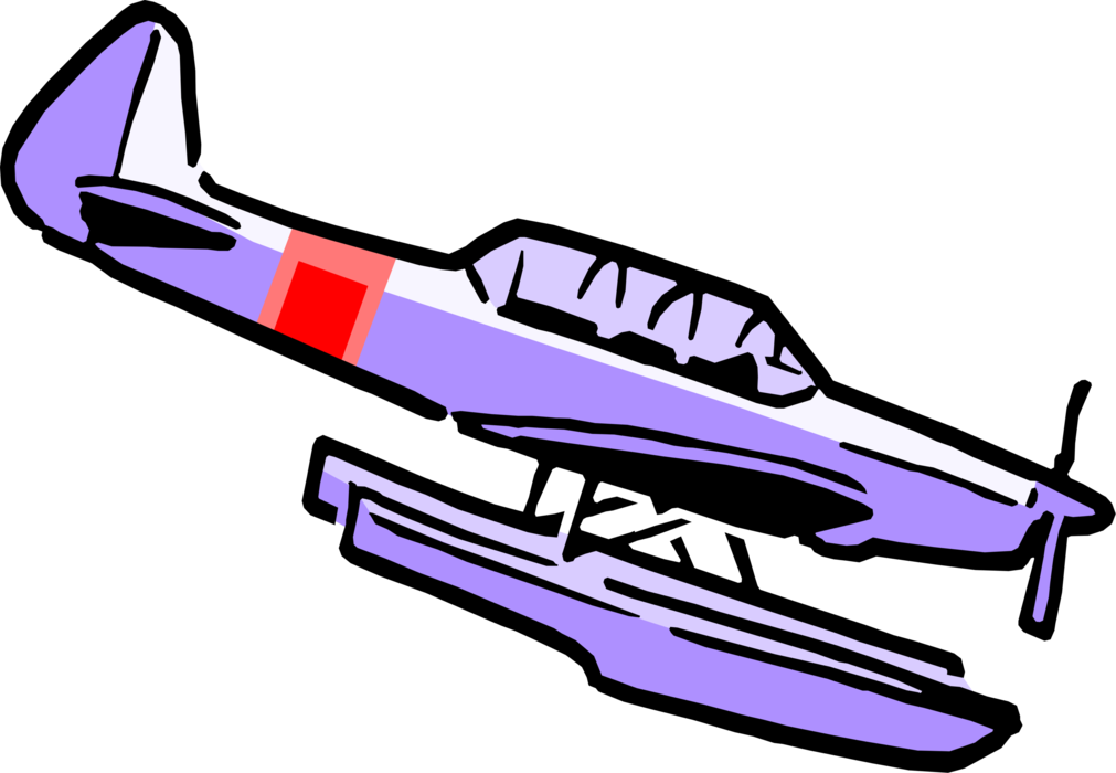 Vector Illustration of Floatplane or Float Plane Seaplane with Pontoons Providing Buoyancy