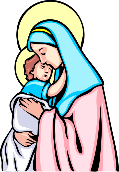 Vector Illustration of Blessed Virgin Mary & Christ Child Baby Jesus