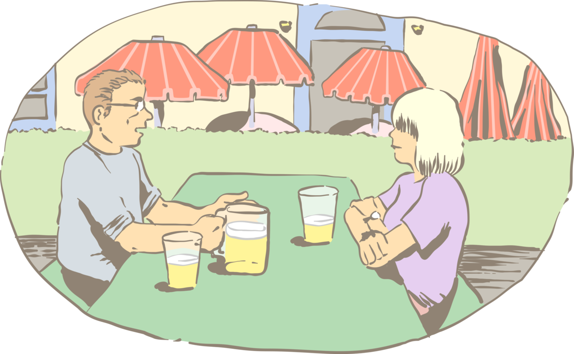 Vector Illustration of Colleagues Enjoy Beer and Conversation After Work and Unwind at Outdoor Bar