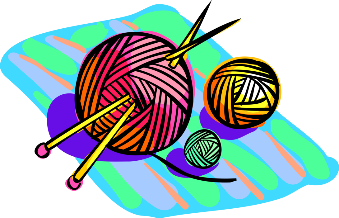 Vector Illustration of Sewing Yarn with Knitting Needles