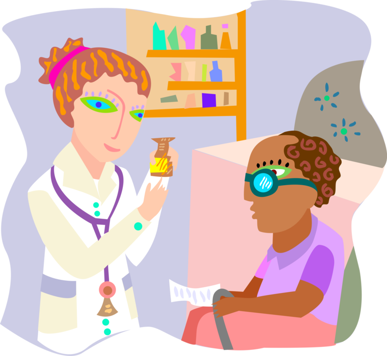 Vector Illustration of Health Care Nurse Administering Medication to an Elderly Gentleman in Hospital