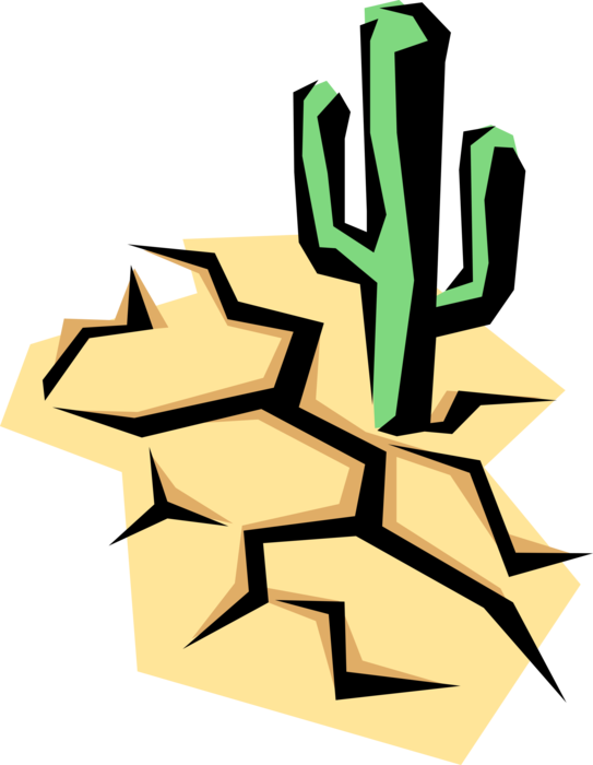 Vector Illustration of Desert Vegetation Succulent Cactus on Parched Soil