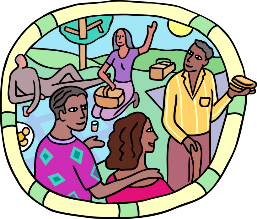 Vector Illustration of Family Summer Picnic in the Great Outdoors