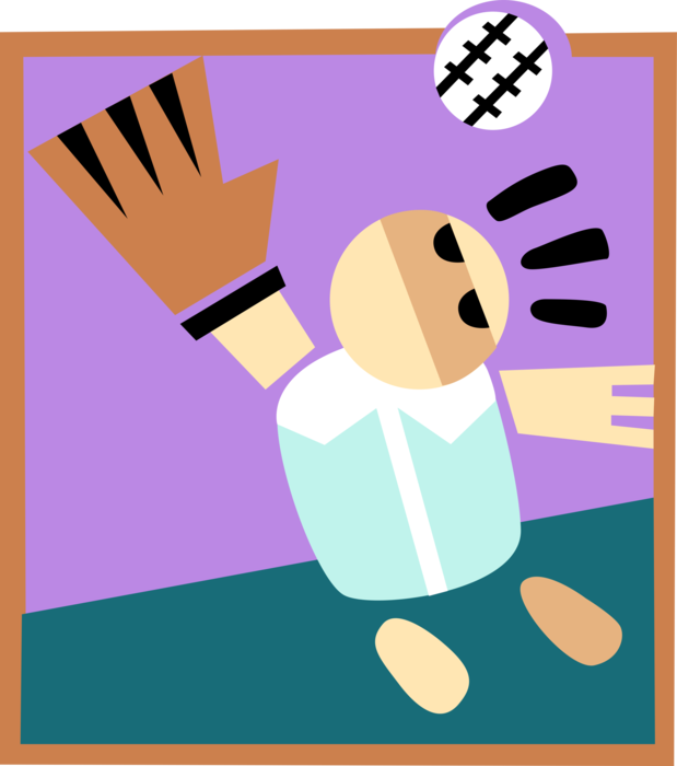 Vector Illustration of American Pastime Sport of Baseball Player Catches the Ball in Outfield During Game