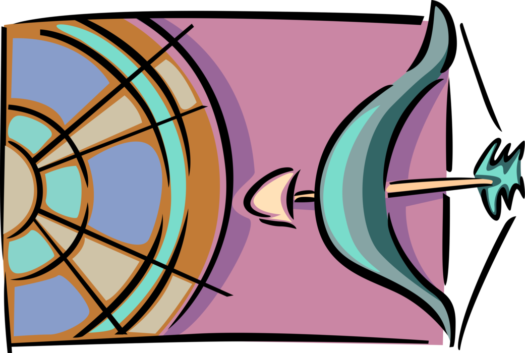 Vector Illustration of Archery Marksmanship Target with Bow and Arrow