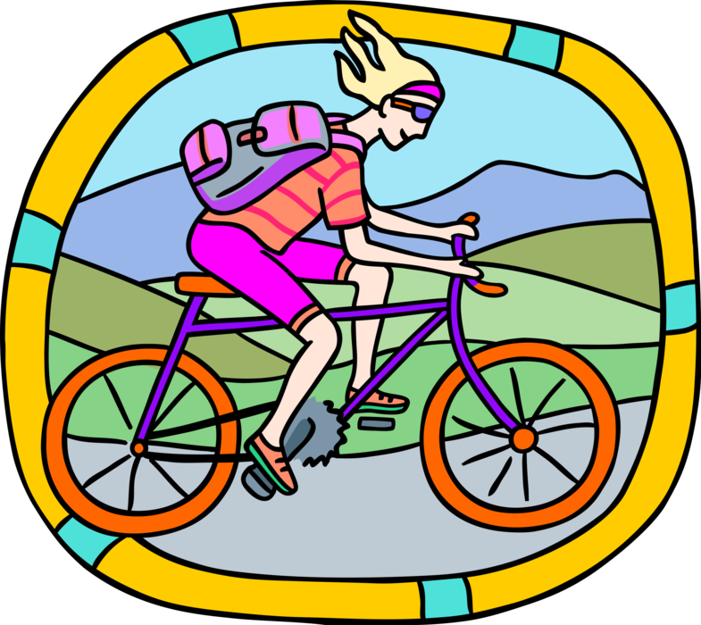 Vector Illustration of Enjoying the Great Outdoors on Bicycle Ride