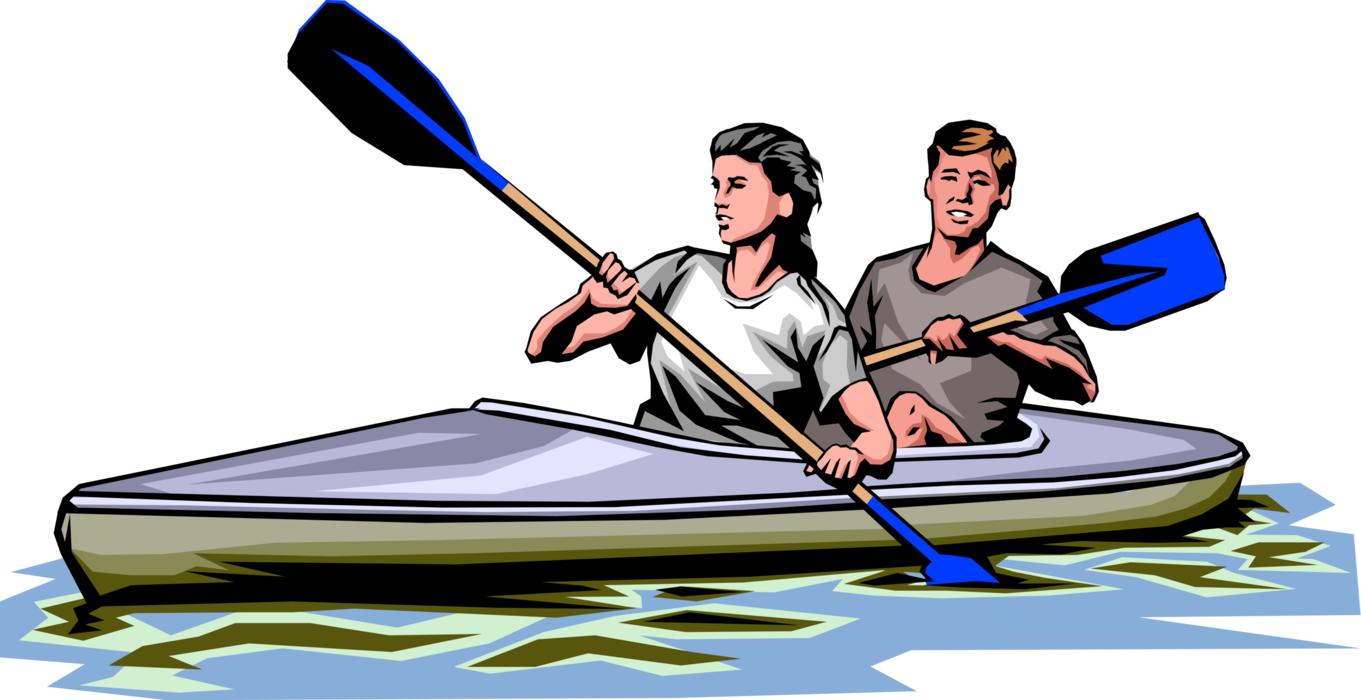 Vector Illustration of Man and Woman Kayaking with Paddles