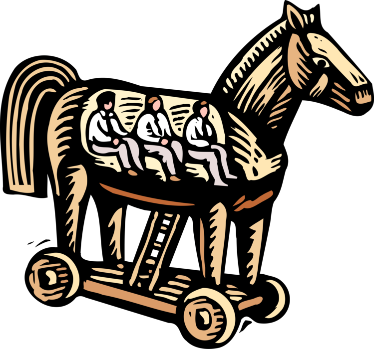 Vector Illustration of Businessmen Inside Ancient Greek Trojan Horse