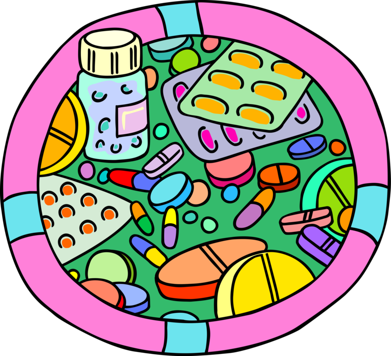 Vector Illustration of Medical Health Care Prescription Medication, Pills and Medicine