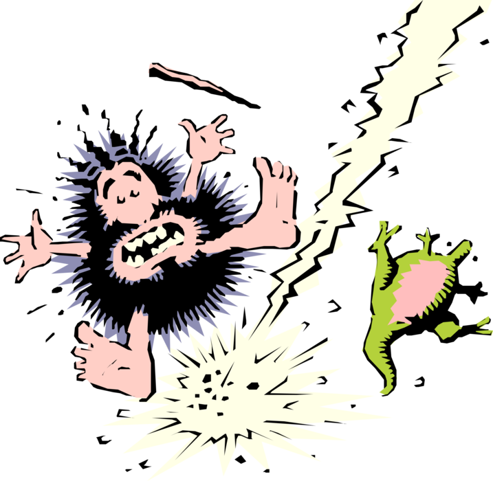 Vector Illustration of Prehistoric Neanderthal Stone Age Caveman Struck by Lightening
