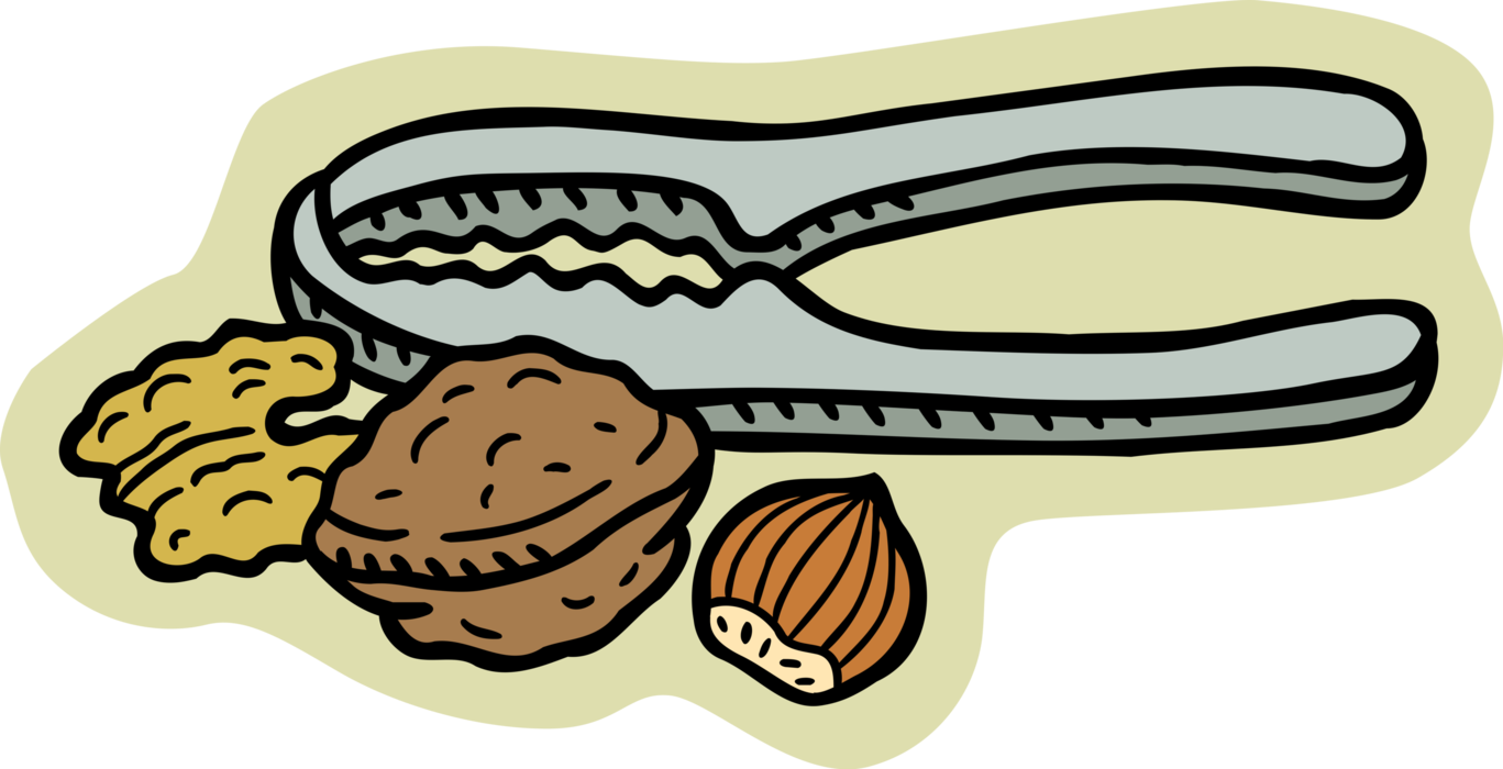 Vector Illustration of Nutcracker Cracks Walnuts and Chestnut Nuts