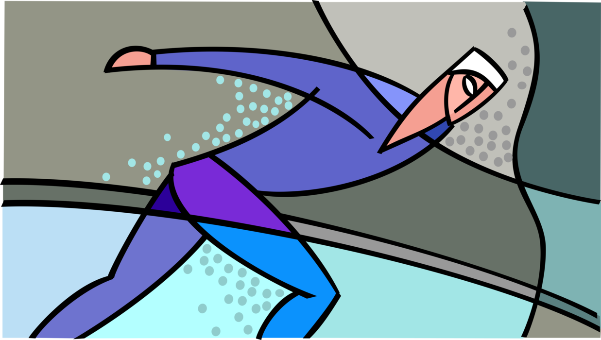 Vector Illustration of Speed Skater on Ice Skates Skating to Finish Line in Race