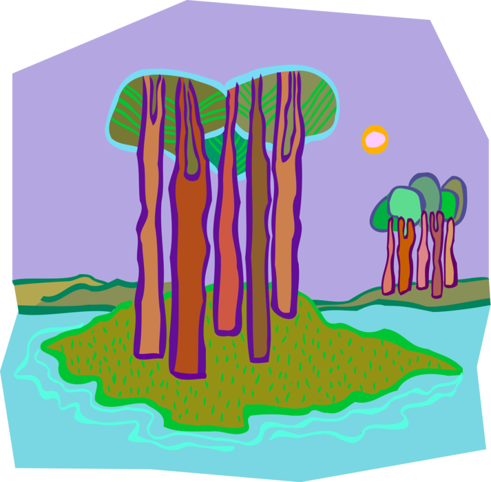 Vector Illustration of Island with Trees and Water