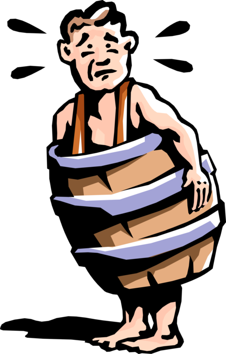 Vector Illustration of Businessman Goes Broke and Is Left Destitute with Barrel