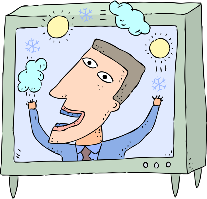 Vector Illustration of Television Weatherman Forecasts Sunny Day