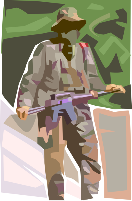 Vector Illustration of Nigerian Army Soldier in Africa Fights Boko Haram Islamic Terrorists