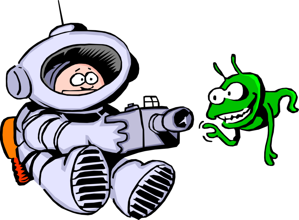 Vector Illustration of Spaceman with Extraterrestrial Space Alien Friend and Camera