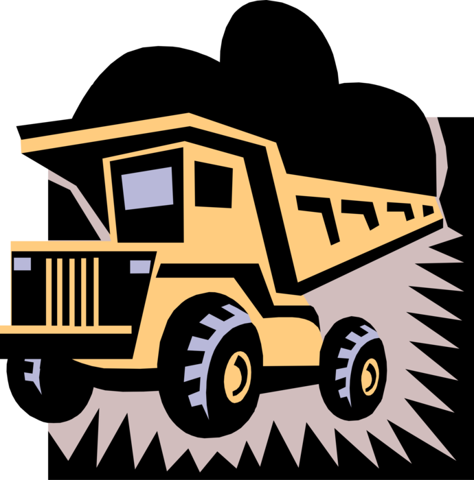 Vector Illustration of Heavy Machinery Construction Equipment Dump Truck Transports Loose Material