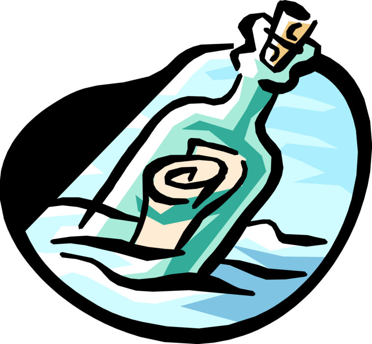 Vector Illustration of Message in Bottle Metaphor of Struggle to Break Free From Isolation and Communicate