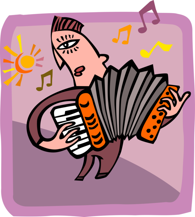 Vector Illustration of Musician Plays Accordion Bellows-Driven Musical Instrument