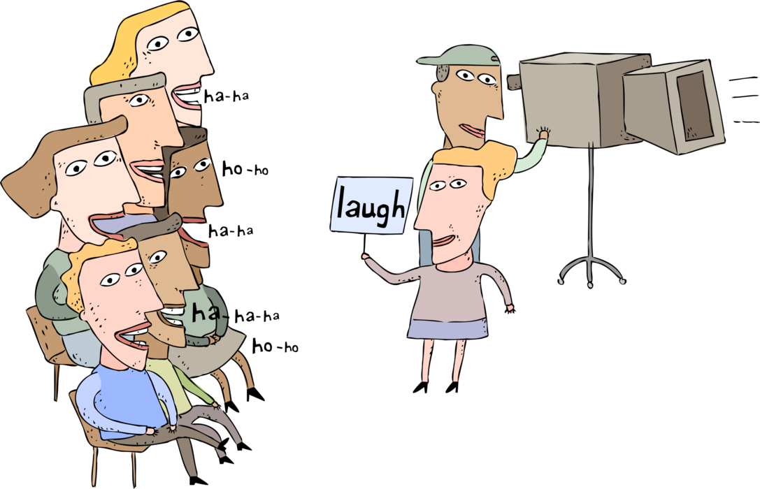 Vector Illustration of Studio Audience Instructed to Laugh at Live Television Show