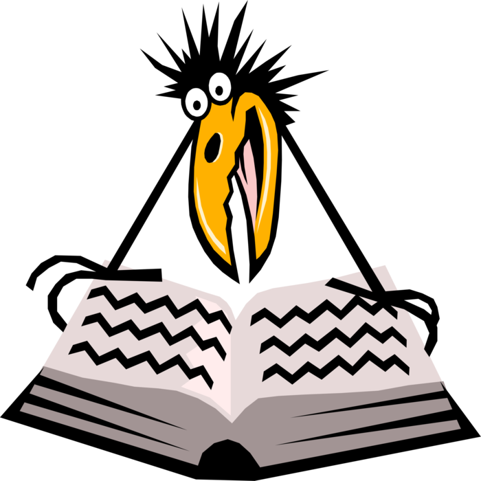 Vector Illustration of Crow Bird Reads Book