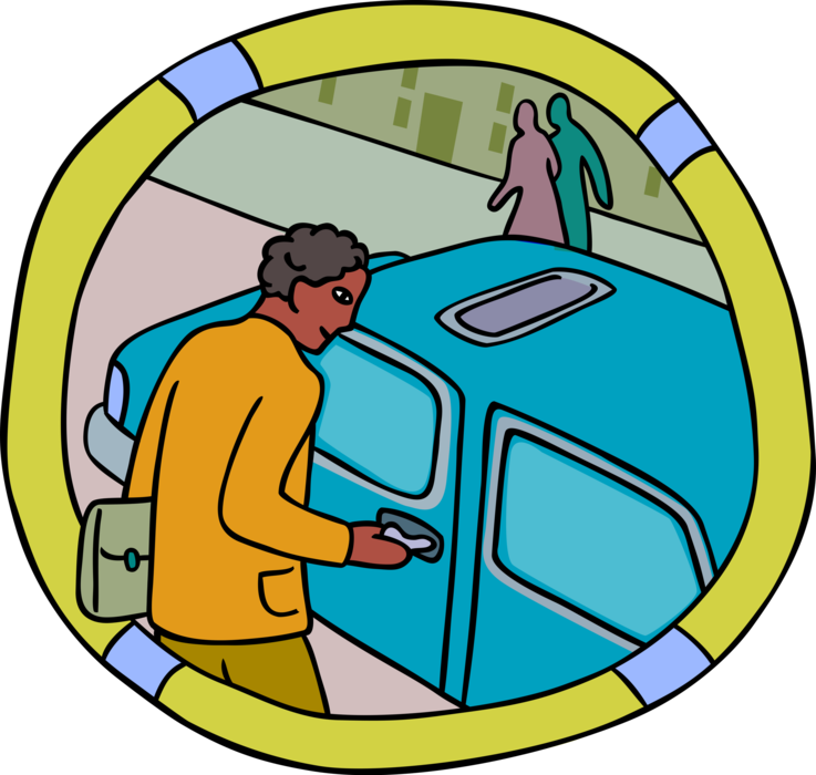 Vector Illustration of Businessman Unlocking Automobile Car Door