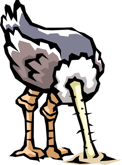 Vector Illustration of Ostrich Bird Hides from Danger with Head in Ground