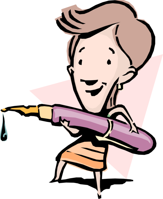 Vector Illustration of Businesswoman with Pen Writing Instrument