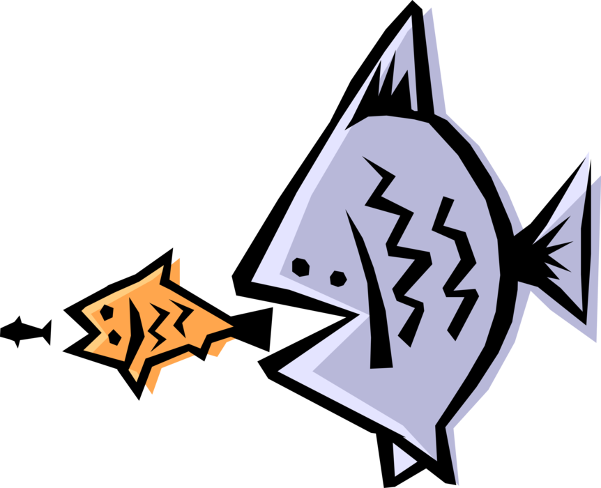 Vector Illustration of Large Fish Eats Smaller Fish Eats Little Fish