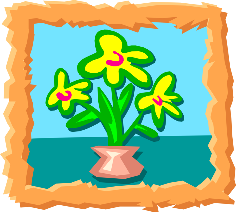Vector Illustration of Painting of Yellow Flowers in Vase