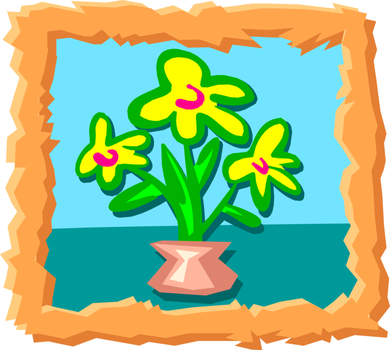 Vector Illustration of Painting of Yellow Flowers in Vase
