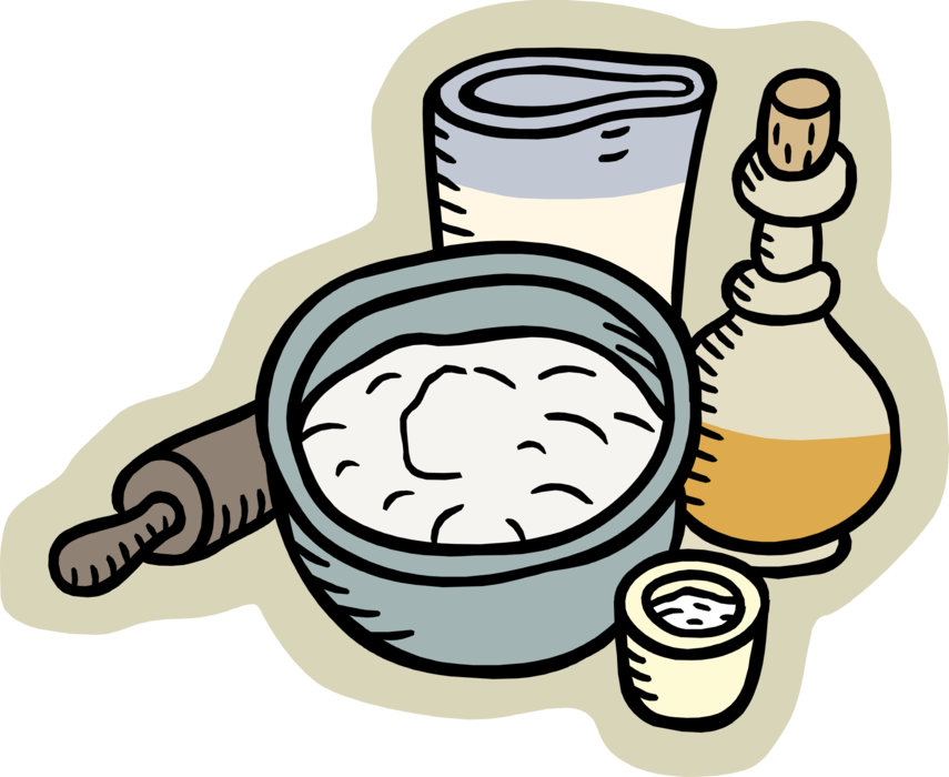 Vector Illustration of Baking Flour Dough Batter with Rolling Pin and Ingredients