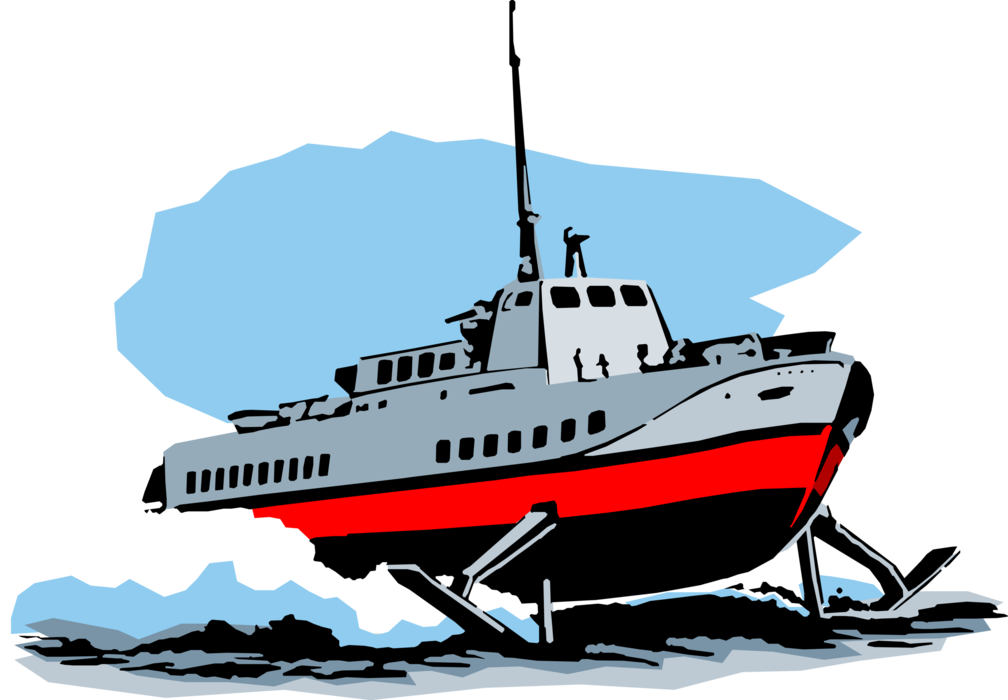 Vector Illustration of Hydrofoil Passenger Ferry Ship Water-Borne Vehicle