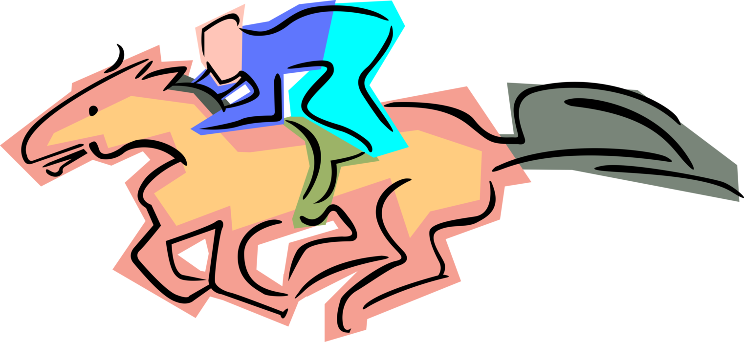 Vector Illustration of Horse and Jockey in Race at Racetrack