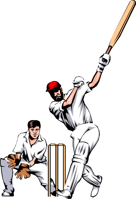 Vector Illustration of Sport of Cricket Player with Bat Swings